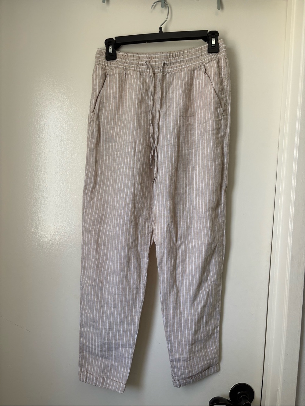 H&M Lightweight Beige 100% Linen Drawstring Pants